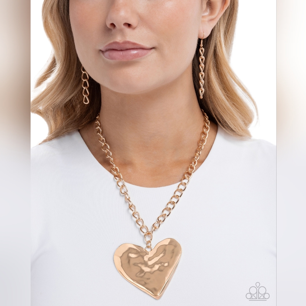 Gold Heart Necklace and Earring Set